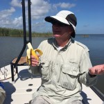 Enjoying a banana during the boat ride