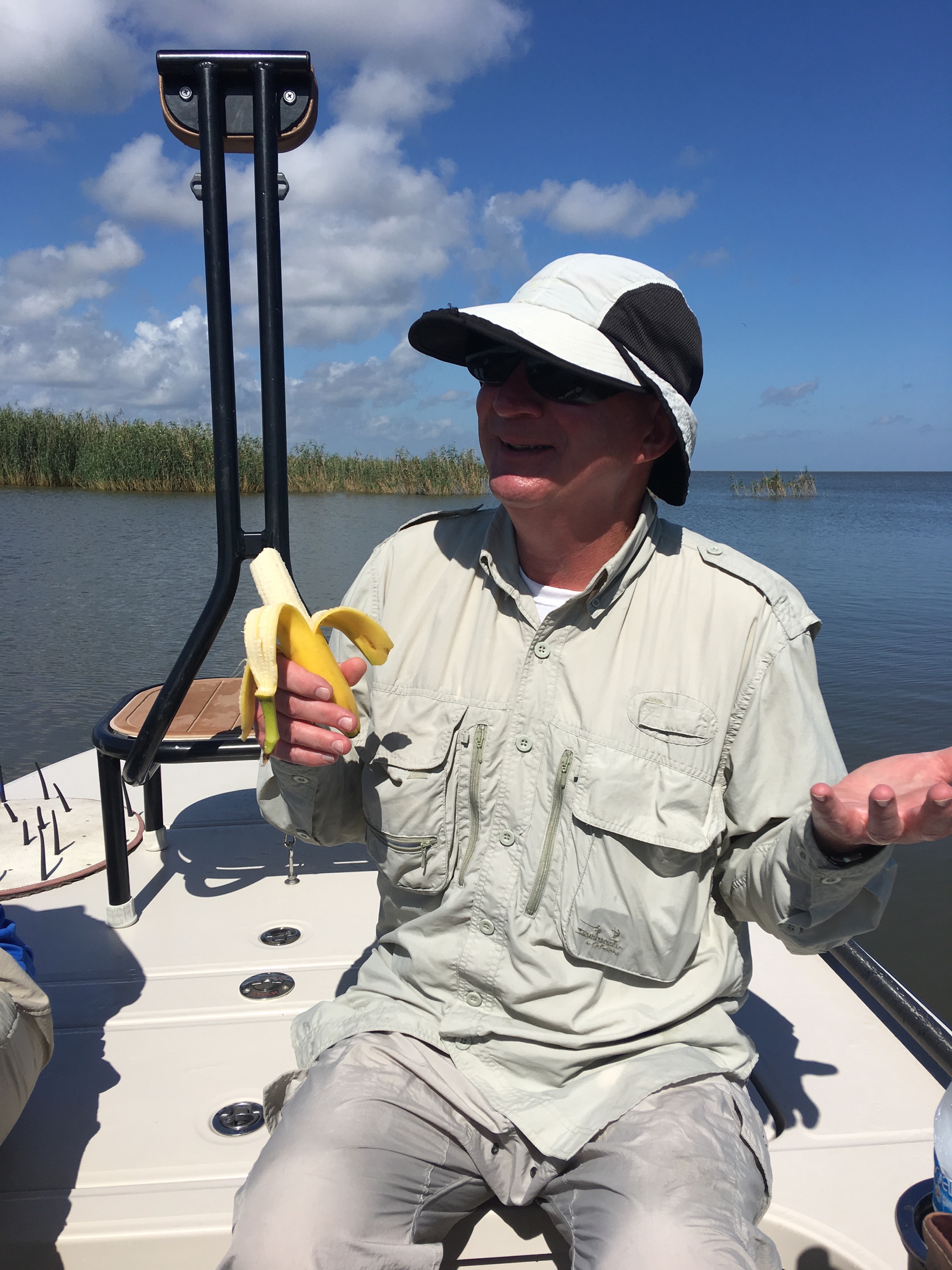 Enjoying a banana during the boat ride